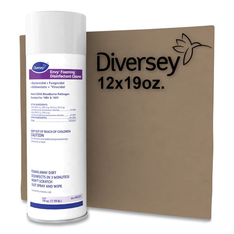 DIVERSEY Envy Foaming Disinfectant Cleaner, Lavender Scent, 19 oz Aerosol Spray, 12/Carton (DVO04531) thumbnail 4
