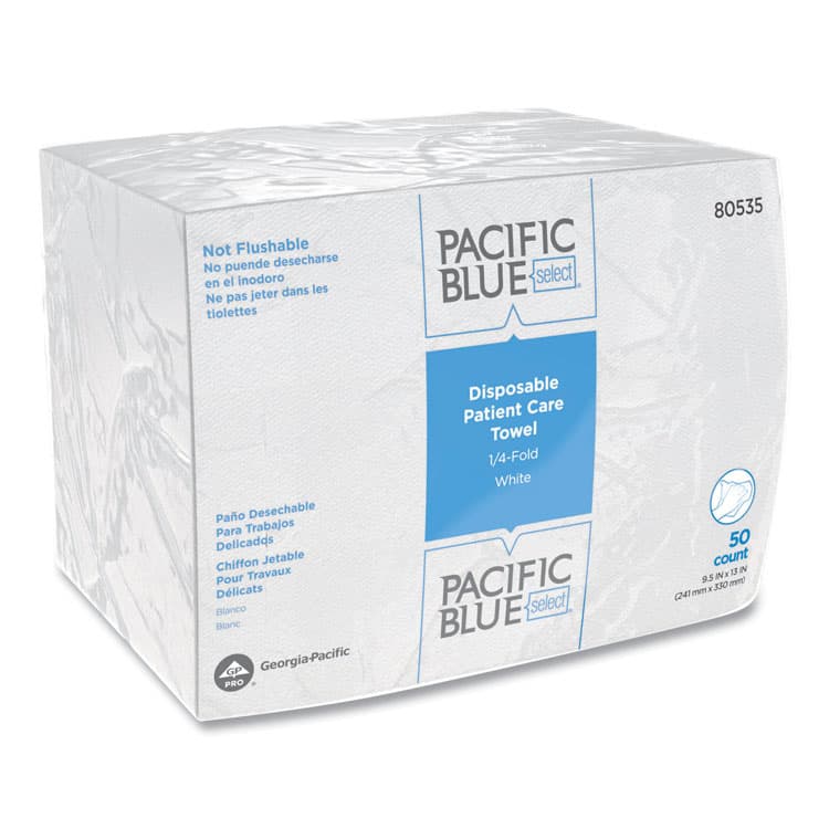 GEORGIA PACIFIC Pacific Blue Select Disposable Patient Care Washcloths, 1-Ply, 9.5 x 13, Unscented, White, 50/Pack, 20 Packs/Carton (GPC80535)