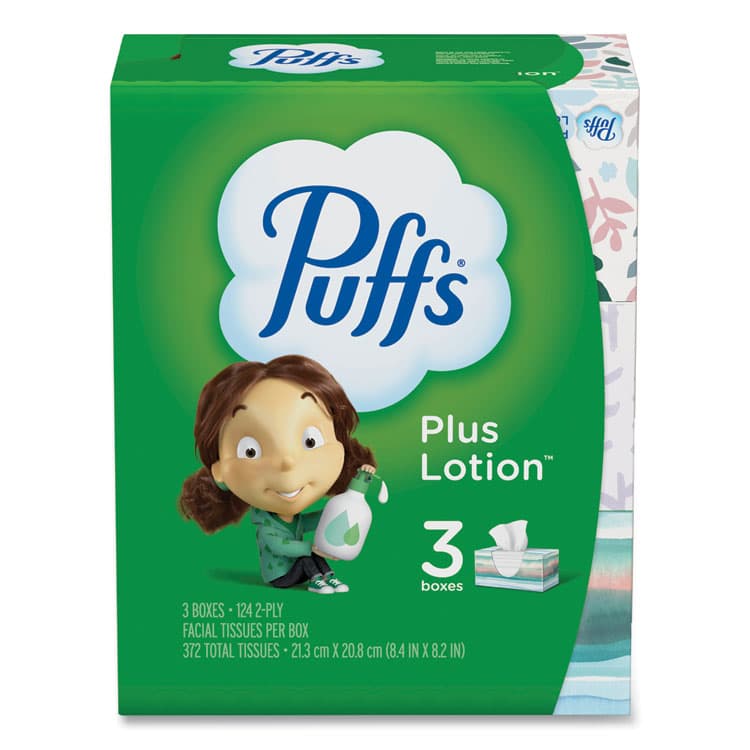 PROCTER & GAMBLE Plus Lotion Facial Tissue, 2-Ply, White, 124 Sheets/Box, 3 Box/Pack, 8 Packs/Carton (PGC39363)