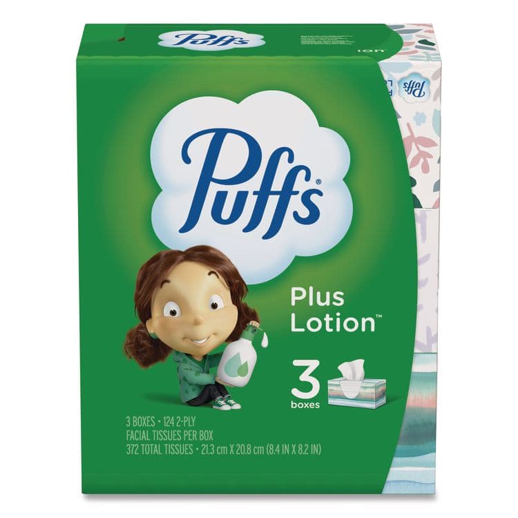 PROCTER & GAMBLE Plus Lotion Facial Tissue, 2-Ply, White, 124 Sheets/Box, 3 Box/Pack (PGC39363PK)