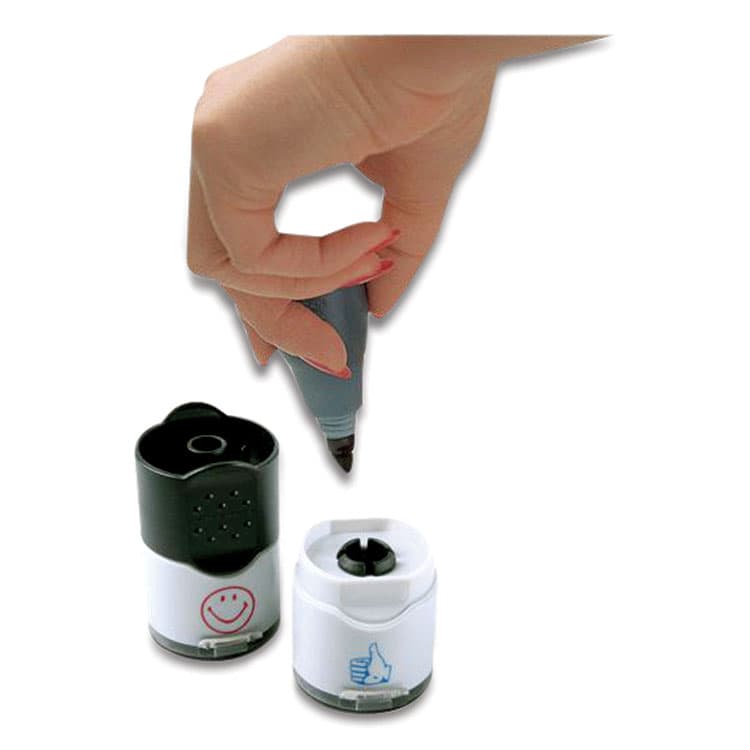 CONSOLIDATED STAMP Dual Message Pre-Inked Round Stamp, Smiley Face/Thumbs-Up, 0.63" dia, Red/Blue (COS032934) thumbnail 2