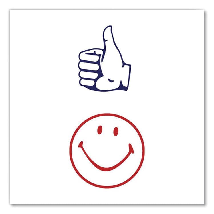 CONSOLIDATED STAMP Dual Message Pre-Inked Round Stamp, Smiley Face/Thumbs-Up, 0.63" dia, Red/Blue (COS032934) thumbnail 3