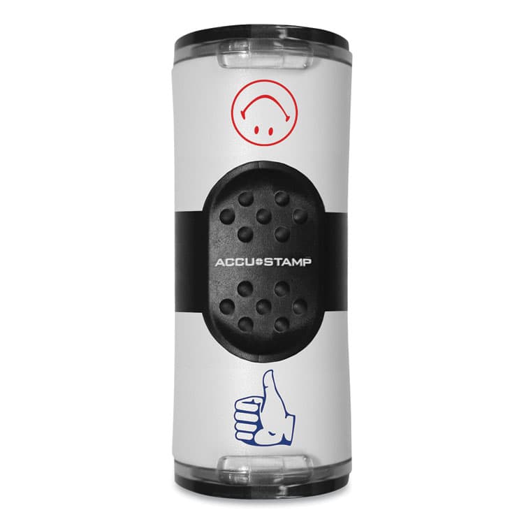 CONSOLIDATED STAMP Dual Message Pre-Inked Round Stamp, Smiley Face/Thumbs-Up, 0.63" dia, Red/Blue (COS032934)