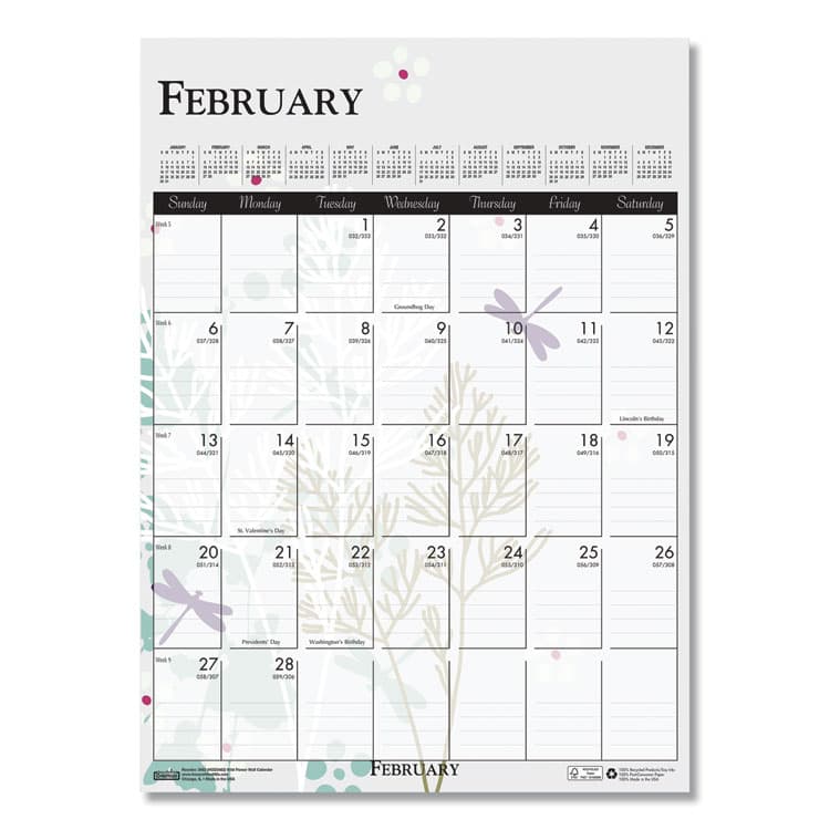 HOUSE OF DOOLITTLE Recycled Wild Flower Wall Calendar, Wild Flowers Artwork, 12 x 16.5, White/Multicolor Sheets, 12-Month (Jan to Dec): 2026 (HOD3462) thumbnail 2