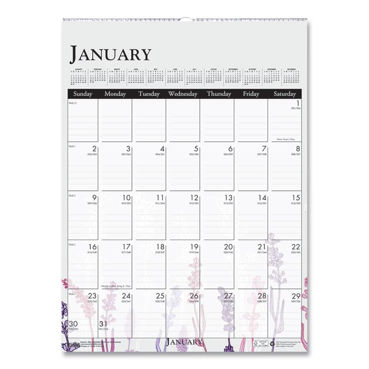 HOUSE OF DOOLITTLE Recycled Wild Flower Wall Calendar, Wild Flowers Artwork, 12 x 16.5, White/Multicolor Sheets, 12-Month (Jan to Dec): 2026 (HOD3462)