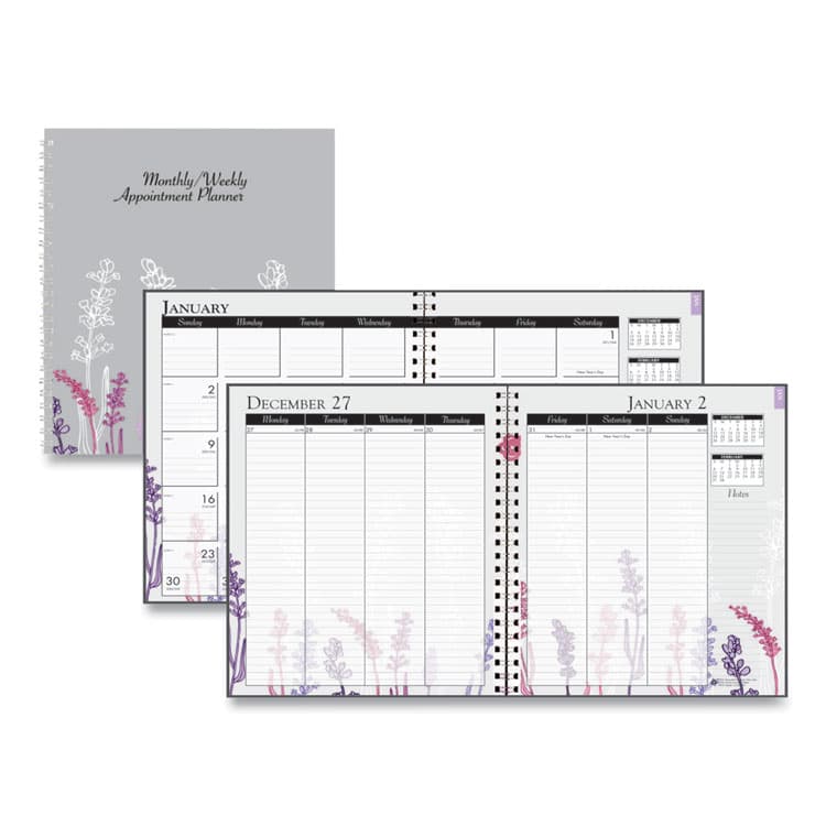 HOUSE OF DOOLITTLE Recycled Wild Flower Weekly/Monthly Planner, Wild Flowers Artwork, 9 x 7, Gray/White/Purple Cover, 12-Month (Jan-Dec): 2026 (HOD295674)