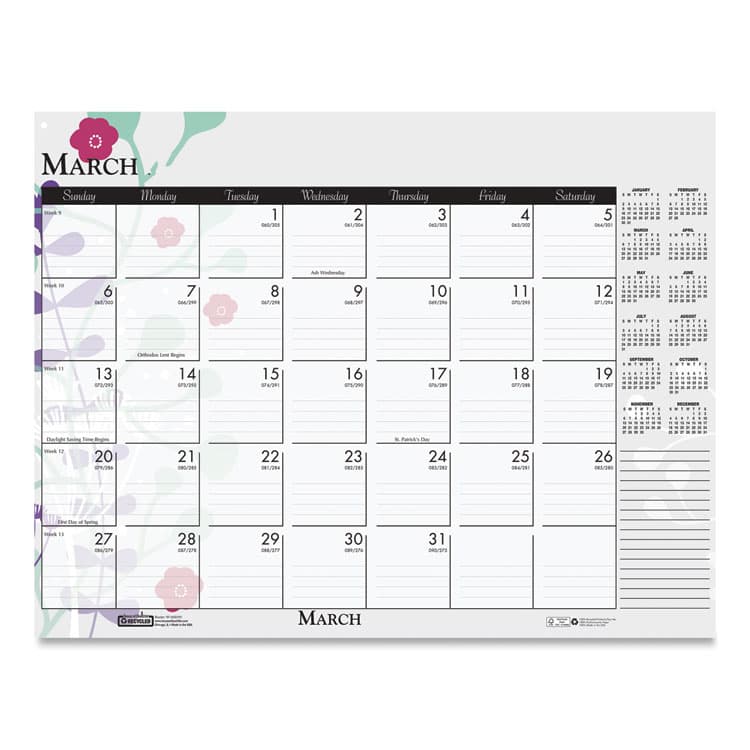HOUSE OF DOOLITTLE Recycled Desk Pad Calendar, Wild Flowers Artwork, 18.5 x 13, White Sheets, Black Binding/Corners,12-Month (Jan-Dec): 2026 (HOD1976) thumbnail 4