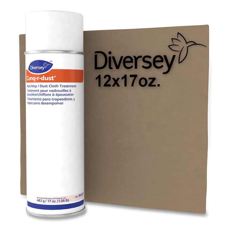 DIVERSEY Conq-r-Dust Dust Mop/Dust Cloth Treatment, Amine Scent, 17 oz Aerosol Spray, 12/Carton (DVO904751) thumbnail 4