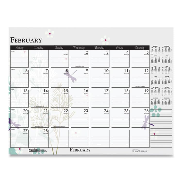 HOUSE OF DOOLITTLE Recycled Desk Pad Calendar, Wild Flowers Artwork, 18.5 x 13, White Sheets, Black Binding/Corners,12-Month (Jan-Dec): 2026 (HOD1976) thumbnail 2