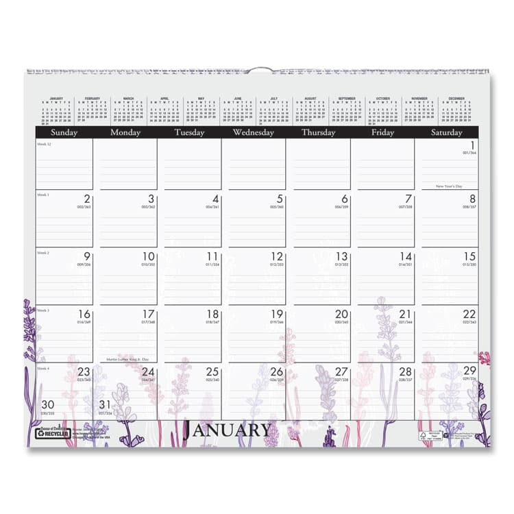 HOUSE OF DOOLITTLE Recycled Wild Flower Wall Calendar, Wild Flowers Artwork, 15 x 12, White/Multicolor Sheets, 12-Month (Jan to Dec): 2026 (HOD3469)