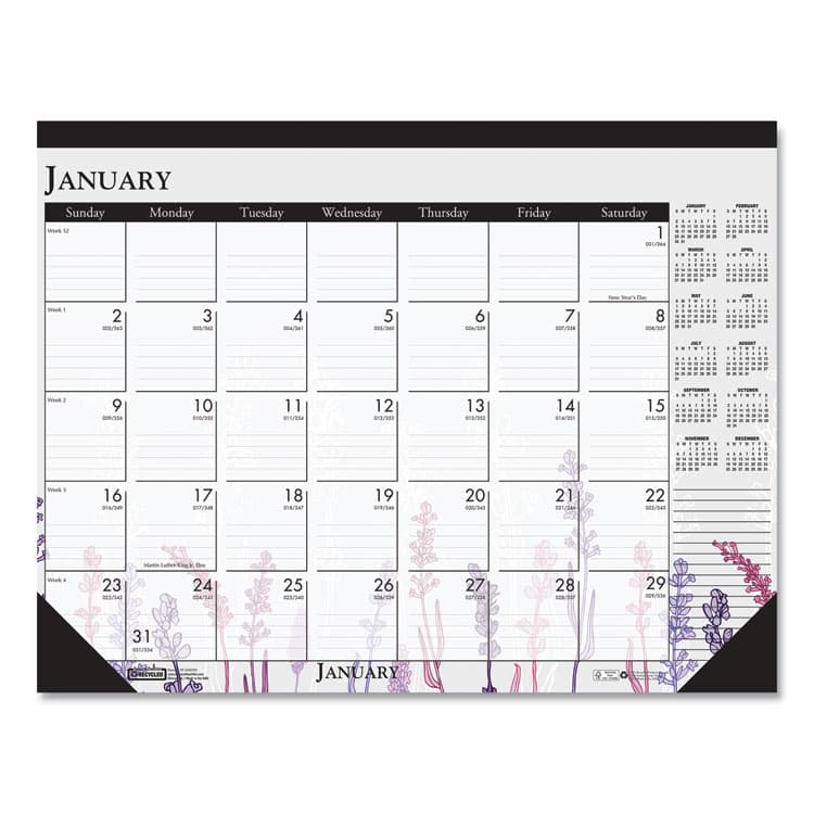 HOUSE OF DOOLITTLE Recycled Desk Pad Calendar, Wild Flowers Artwork, 18.5 x 13, White Sheets, Black Binding/Corners,12-Month (Jan-Dec): 2026 (HOD1976)
