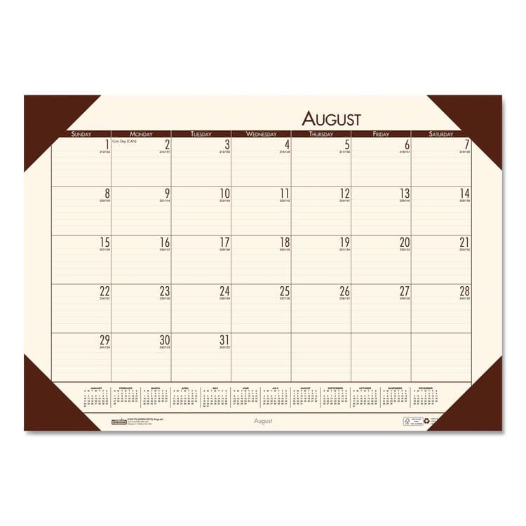 HOUSE OF DOOLITTLE EcoTones Recycled Academic Desk Pad Calendar, 18.5 x 13, Cream Sheets, Brown Corners, 12-Month (Aug to July): 2025 to 2026 (HOD012541)