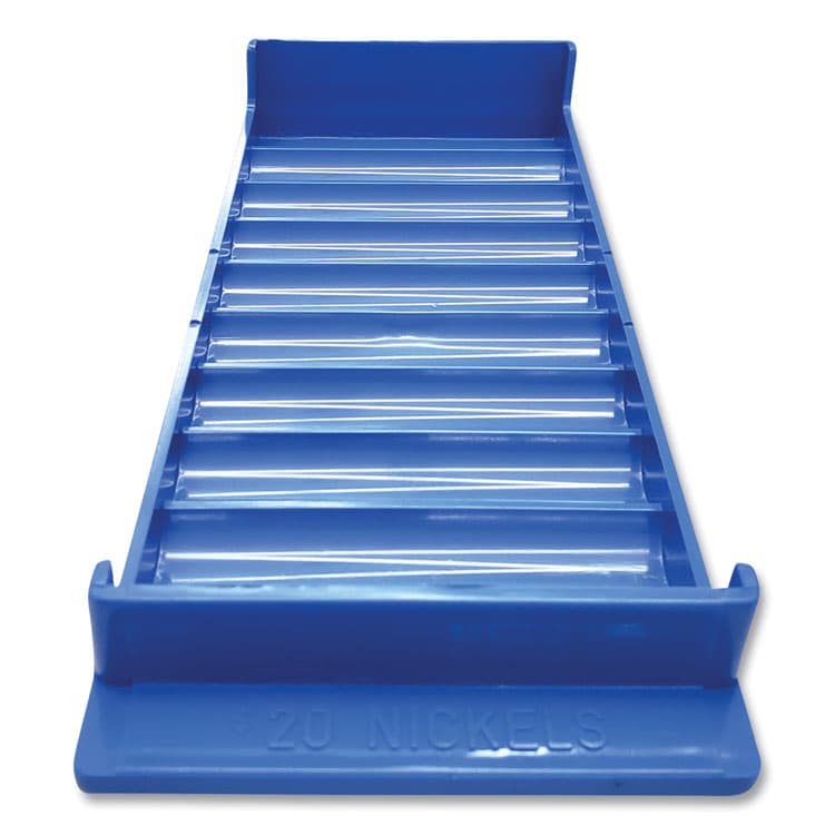 CONTROLTEK Stackable Plastic Coin Tray, Accommodates $20 in Nickels, 3.75" x 10.5" x 1.5", Blue, 2/Pack (CNK560561)