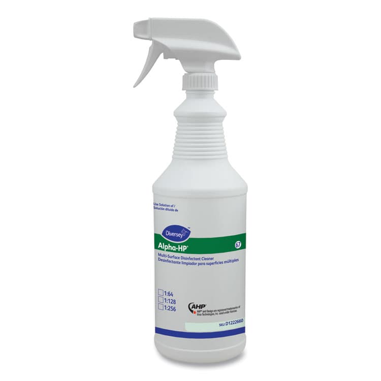 DIVERSEY Alpha-HP Multi-Surface Disinfectant Cleaner Spray Bottle, 32 oz, White, 12/Carton (DVOD1222660)