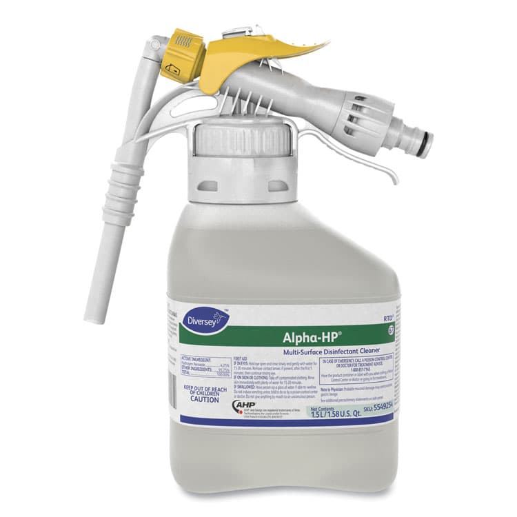 DIVERSEY Alpha-HP Multi-Surface Disinfectant Cleaner, Citrus Scent, 1.5 L RTD Spray Bottle, 2/Carton (DVO5549254) thumbnail 2