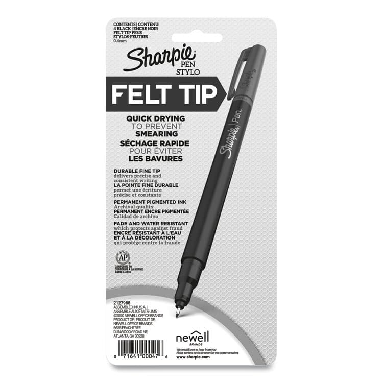 SANFORD Water-Resistant Ink Porous Point Pen, Stick, Fine 0.4 mm, Black Ink, Black Barrel, 4/Pack (SAN1742661) thumbnail 4