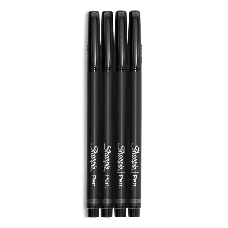 SANFORD Water-Resistant Ink Porous Point Pen, Stick, Fine 0.4 mm, Black Ink, Black Barrel, 4/Pack (SAN1742661) thumbnail 3