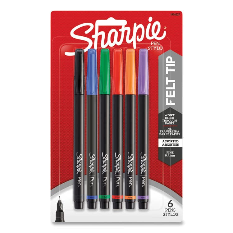 SANFORD Water-Resistant Ink Porous Point Pen, Stick, Fine 0.4 mm, Assorted Ink and Barrel Colors, 6/Pack (SAN1976527)