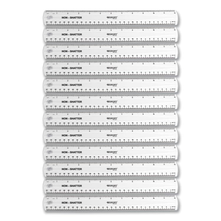 ACME UNITED CORPORATION Non-Shatter Flexible Ruler, Standard/Metric, 12" (30 cm) Long, Plastic, Clear, 12/Box (ACM17725)