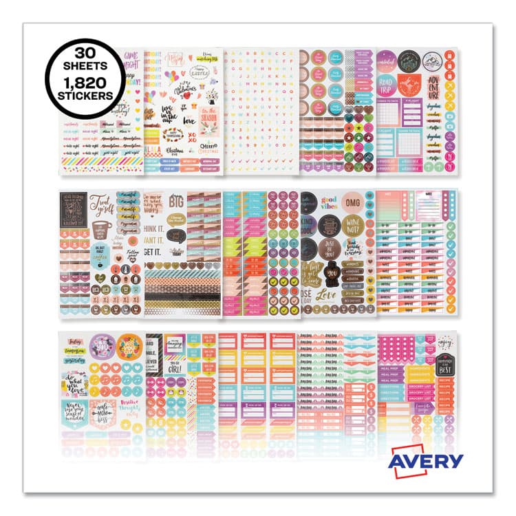 AVERY PRODUCTS CORPORATION Planner Sticker Variety Pack for Moms: Budget, Family, Fitness, Holiday and Work Stickers, Assorted Sizes and Colors, 1820/PK (AVE6780)