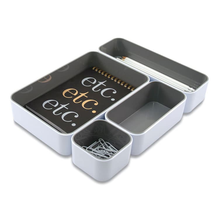 ADVANTUS CORPORATION Fusion Stacking Bins, 4 Compartments, Plastic, 12.1 x 9.1 x 2.2, White/Gray, 4 Pieces (AVT37592)