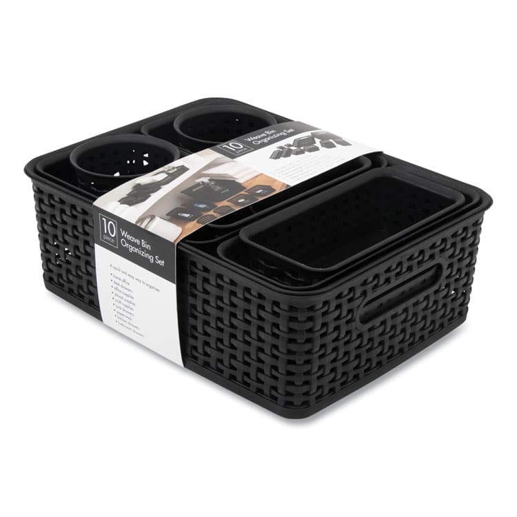 ADVANTUS CORPORATION Plastic Weave Basket Bins, Assorted Sizes, Black, 10/Pack (AVT38398) thumbnail 2