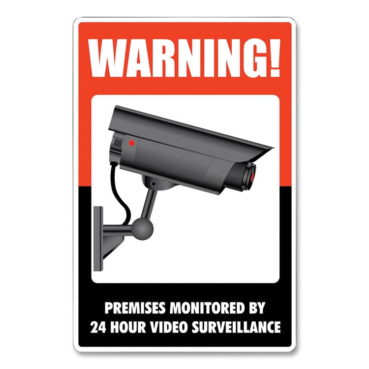CONSOLIDATED STAMP UV-Coated Preprinted Molded-Plastic Sign, 24-Hour Video Surveillance, 8 x 12, Black/Red/White (COS098381)