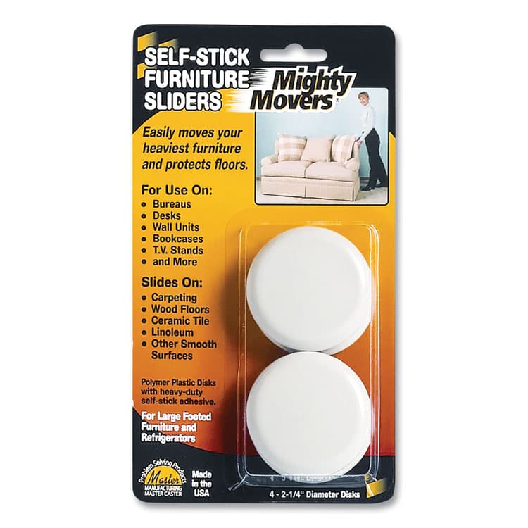 MASTER CASTER COMPANY Mighty Movers Self-Stick Furniture Sliders, Round, 2.25" Diameter, Beige, 4/Pack (MAS87003)