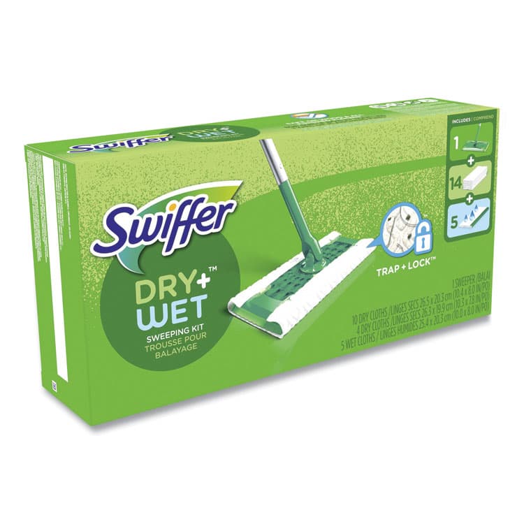 PROCTER & GAMBLE Sweeper Mop, 10 x 4.8 White Cloth Head, 46" Silver/Green Aluminum/Plastic Handle (PGC49947)