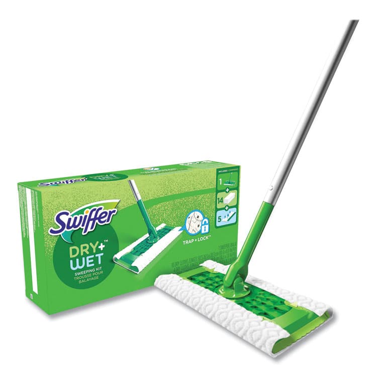 PROCTER & GAMBLE Sweeper Mop, 10 x 4.8 White Cloth Head, 46" Silver/Green Aluminum/Plastic Handle (PGC49947) thumbnail 2