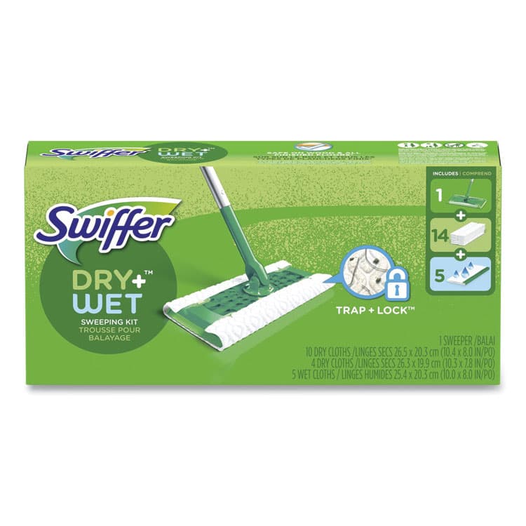 PROCTER & GAMBLE Sweeper Mop, 10 x 4.8 White Cloth Head, 46" Silver/Green Aluminum/Plastic Handle (PGC49947) thumbnail 3