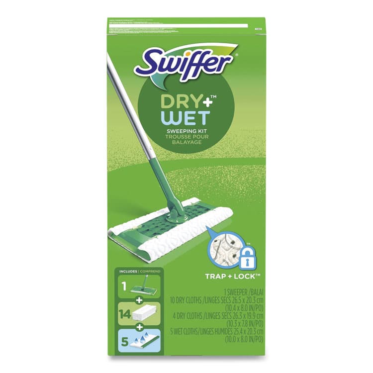 PROCTER & GAMBLE Sweeper Mop, 10 x 4.8 White Cloth Head, 46" Silver/Green Aluminum/Plastic Handle (PGC49947) thumbnail 4