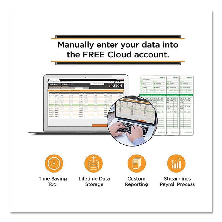 WORKWELL TECHNOLOGIES UB1000 Electronic Non-Calculating Time Clock Bundle, Digital Display, Beige/Green (PPZUB1000) thumbnail 3