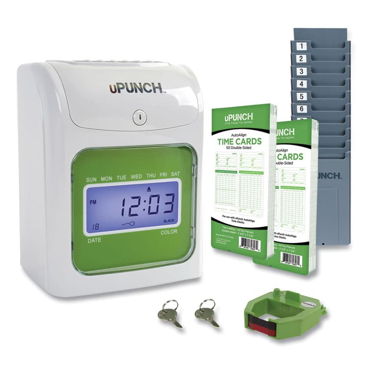 WORKWELL TECHNOLOGIES HN1500 Electronic Non-Calculating Time Clock Bundle, Digital Display, Beige/Green (PPZHN1500)