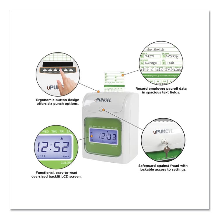 WORKWELL TECHNOLOGIES HN1500 Electronic Non-Calculating Time Clock Bundle, Digital Display, Beige/Green (PPZHN1500) thumbnail 3