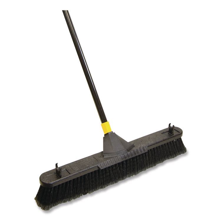 QUICKIE Bulldozer Smooth Surface Pushbroom with Scraper Block, 24 x 60, Powder Coated Handle, Tampico Bristles, Black/Yellow (QCK633)