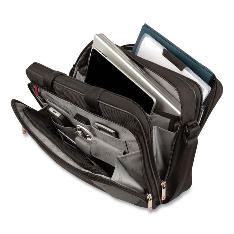 VICTORINOX SWISS ARMY . SwissGear Mainframe Laptop Briefcase, Fits Devices Up to 16", Polyester, 15.75 x 6 x 12, Black/Gray (SWA64038010) thumbnail 3