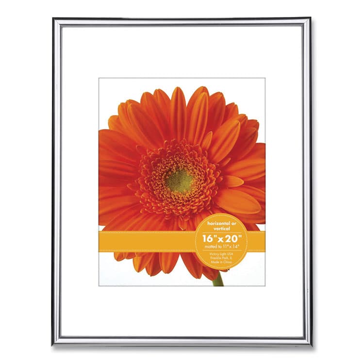 VICTORY LIGHT USA LLC Metallic Poster Frame with Mat, 11 x 14 Insert, Silver/Black (VLUVF2001B1620S)