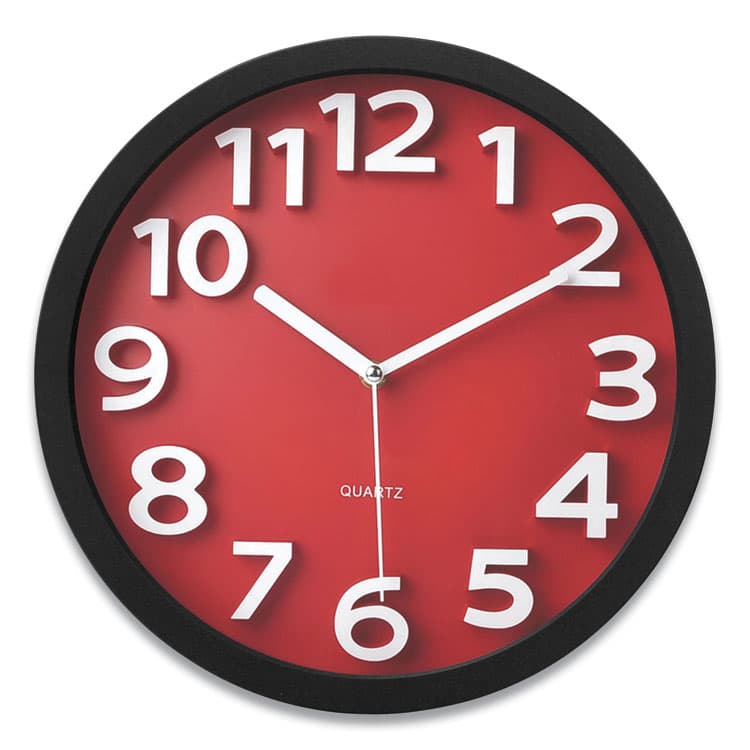 VICTORY LIGHT USA LLC Wall Clock with Raised Numerals and Silent Sweep Dial, 13" Overall Diameter, Black Case, Red Face, 1 AA (sold separately) (VLUTC62127R)