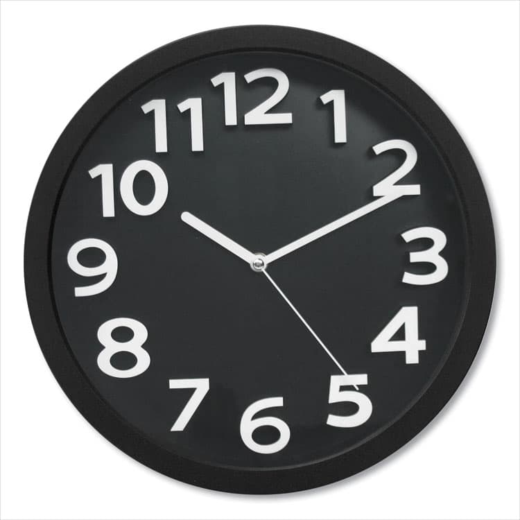 VICTORY LIGHT USA LLC Wall Clock with Raised Numerals and Silent Sweep Dial, 13" Overall Diameter, Black Case, Black Face, 1 AA (sold separately) (VLUTC62127B)