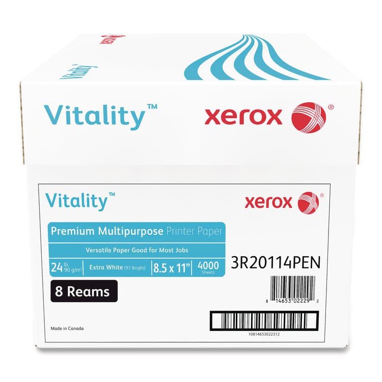 XEROX CORP. Vitality Premium Multipurpose Print Paper, 97 Bright, 24 lb Bond Weight, 8.5 x 11, Extra White, 500/Ream, 8 Reams/Carton (XER1001) thumbnail 3