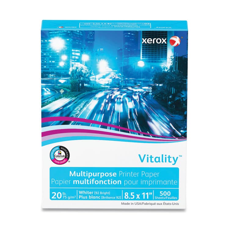 XEROX CORP. Vitality Multipurpose Print Paper, 92 Bright, 20 lb Bond Weight, 8.5 x 11, White, 500 Sheets/Ream (XER3R02047PY)