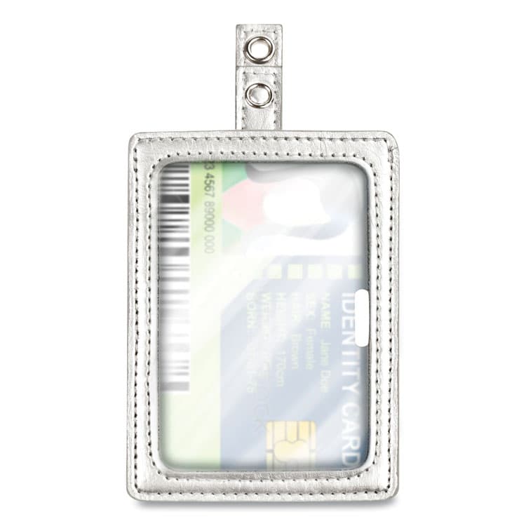 CONSOLIDATED STAMP MyID Leather ID Badge Holder, Vertical/Horizontal, 2.5 x 4, Silver (COS075004)