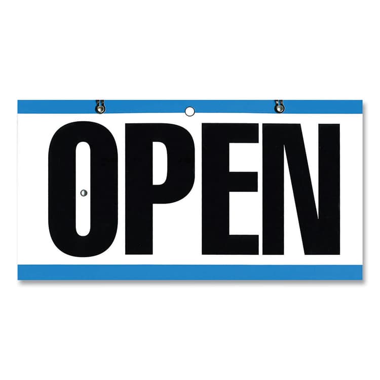 CONSOLIDATED STAMP Open/Closed Outdoor Sign, 11.6 x 6, Blue/White/Black (CSC098013)