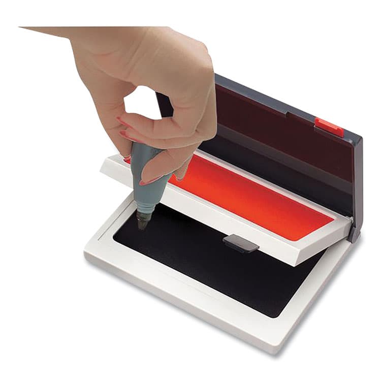 CONSOLIDATED STAMP 2000 PLUS Two-Color Felt Stamp Pad Case, 4" x 2", Black/Red (CSC090468) thumbnail 2