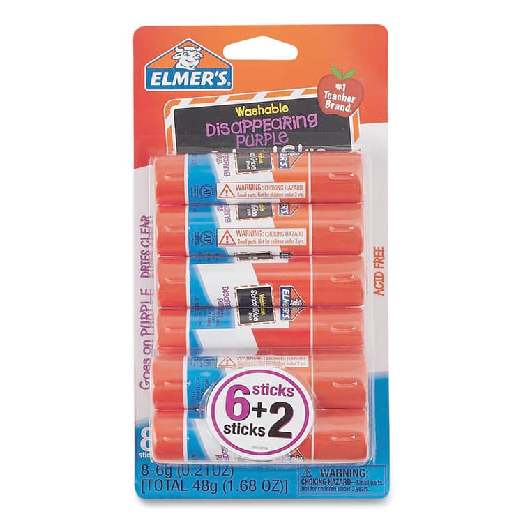 ELMER'S PRODUCTS, . Disappearing Purple School Glue Stick, 0.21 oz, Dries Clear, 8/Pack (EPIE1591E1560)