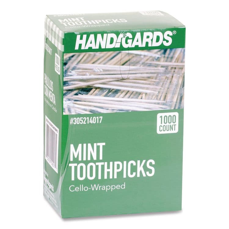 HANDGARDS . Individually Wrapped Round Wood Mint Toothpicks, 4", Natural, 1,000/Box, 12 Boxes/Carton (HDG426605)