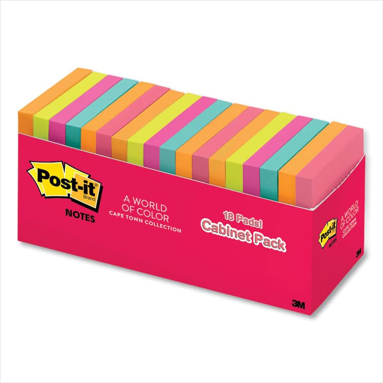 3M/COMMERCIAL TAPE DIV. Original Pads in Poptimistic Colors, Cabinet Pack, 3 x 3, 100 Sheets/Pad, 18 Pads/Pack (MMM65418CTCP)