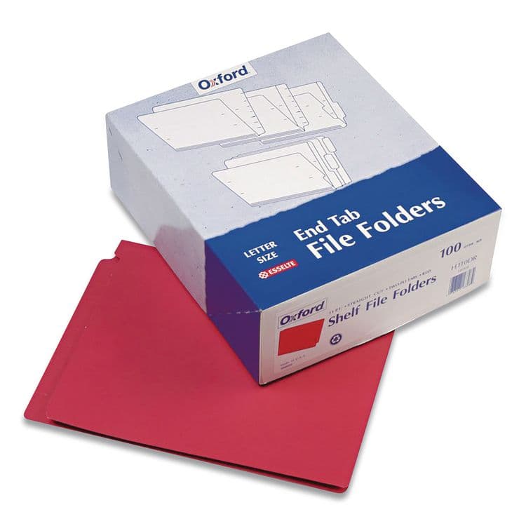 TOPS BUSINESS FORMS Colored End Tab Folders with Reinforced Double-Ply Straight Cut Tabs, Letter Size, 0.75" Expansion, Red, 100/Box (PFXH110DR)