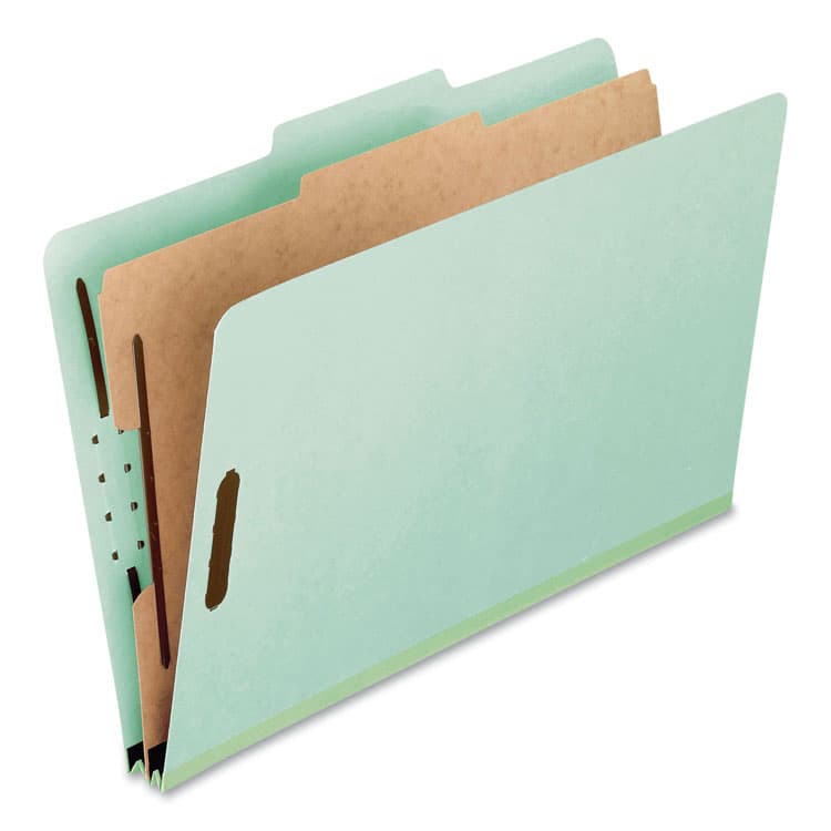 TOPS BUSINESS FORMS Four-Section Pressboard Classification Folders, Expands 2", 1 Divider, 4 Embedded Fasteners, Legal Size, Light Green, 10/Box (PFX17175EE)